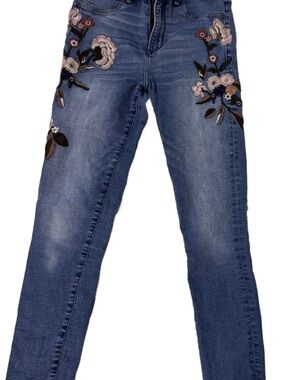 Abercrombie & Fitch Blue Skinny Jeans with Floral Embroidery